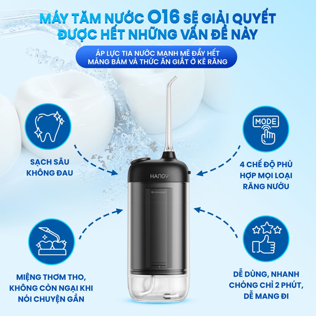 Máy tăm nước gấp gọn O16 HANGY | Chống nước cao IPX8, Công nghệ tia nước mới sạch sâu êm ái, Đổi mới trong 12 tháng - Ảnh 3