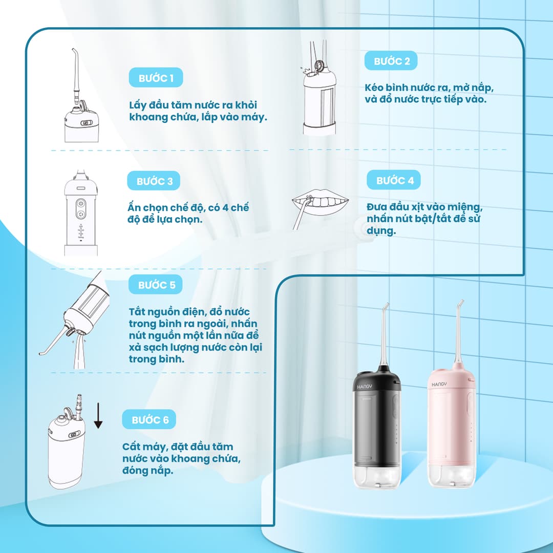 Máy tăm nước gấp gọn O16 HANGY | Chống nước cao IPX8, Công nghệ tia nước mới sạch sâu êm ái, Đổi mới trong 12 tháng - Ảnh 4